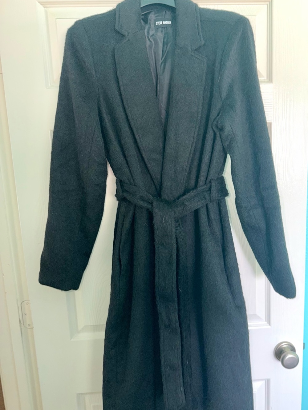 Steve Madden Women’s Black Long Belted Coat